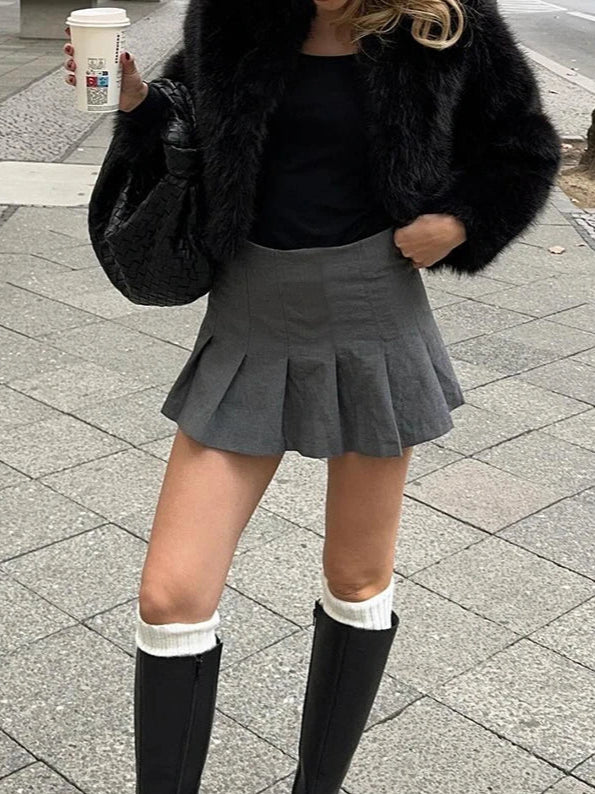 Vintage Dark Gray Ruffled Mini Skirt