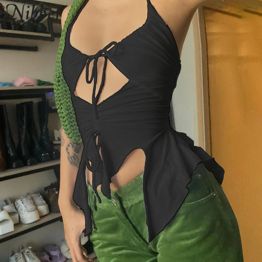 Irregular Hollow Sling Crop Top