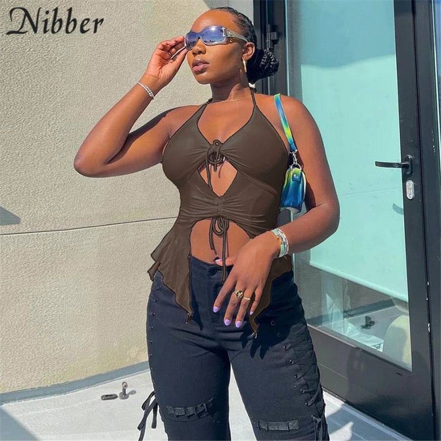 Irregular Hollow Sling Crop Top