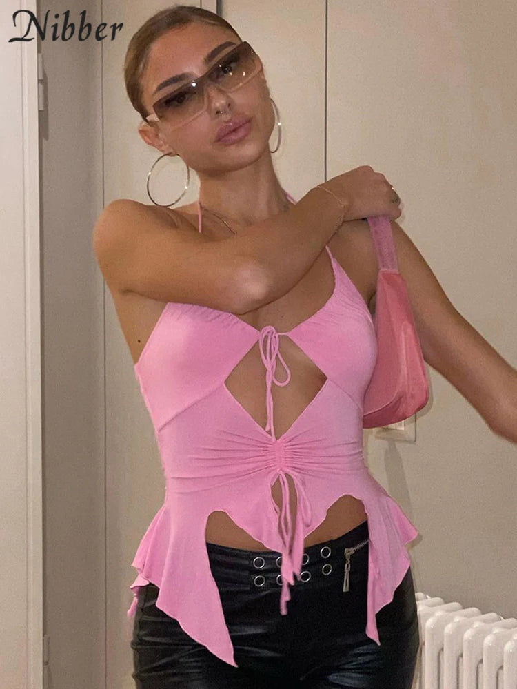 Irregular Hollow Sling Crop Top