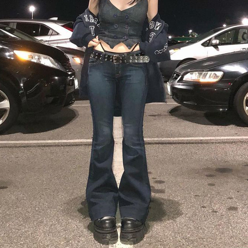 Retro Low-Rise Skinny Flared Denim Jeans