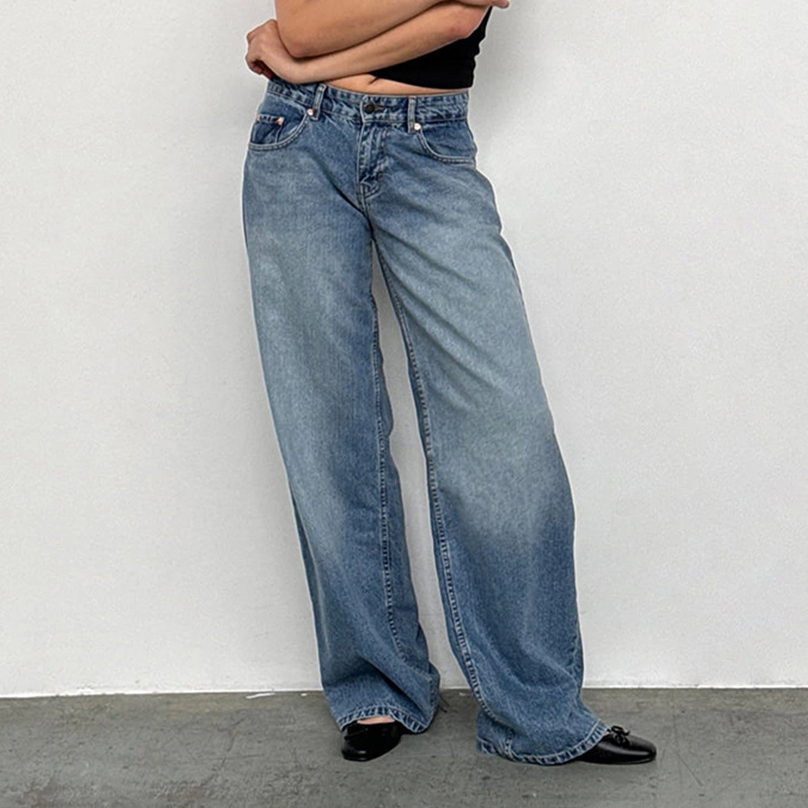 Y2K Vintage Zipper Button Low-Waist Baggy Jeans