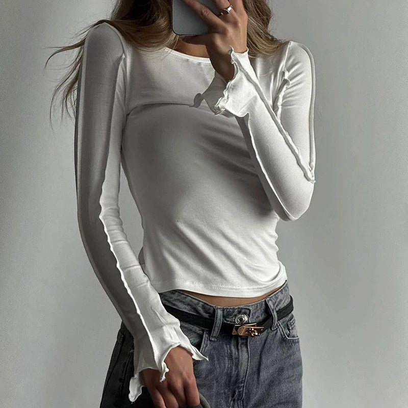 Reverse Side Out Flare Long Sleeve Tee