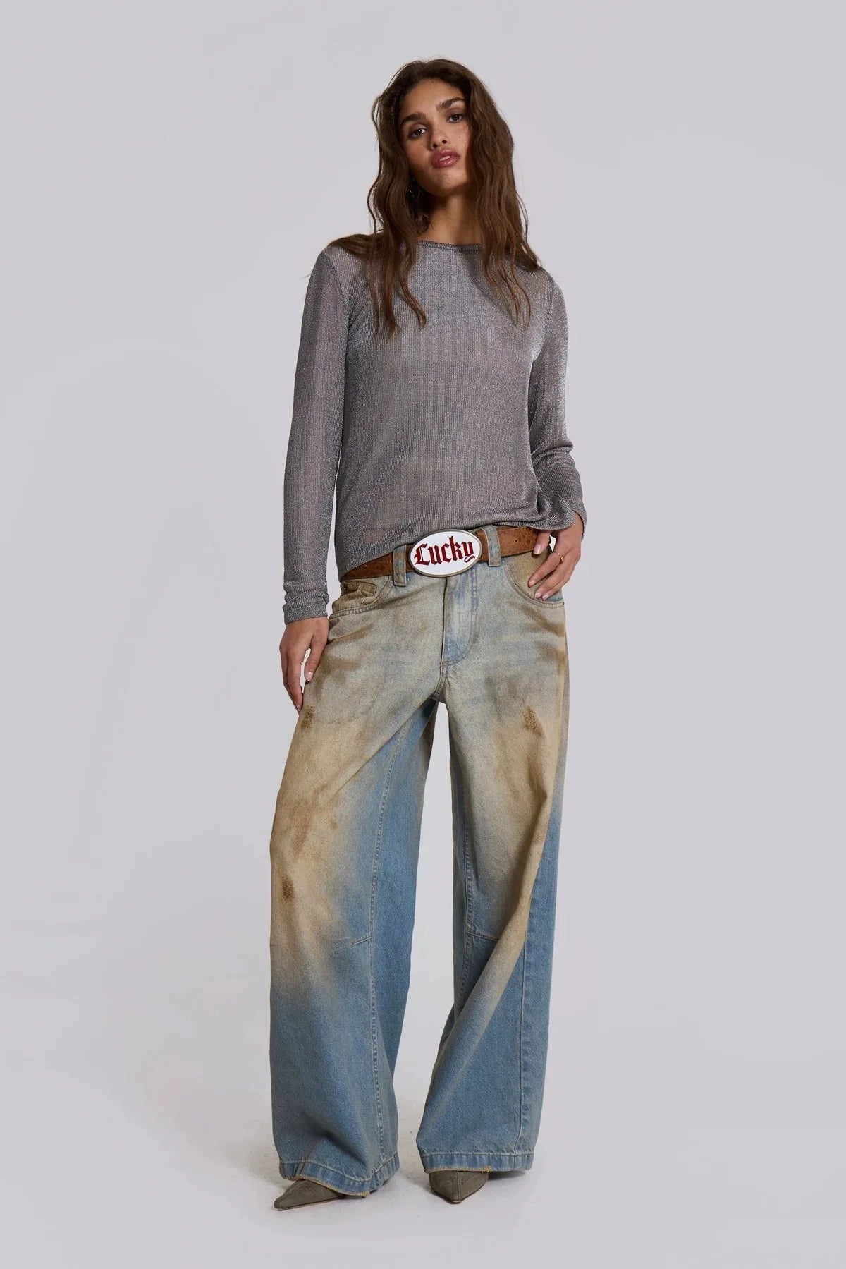 Dirt-Dyed Wide-Leg Jeans