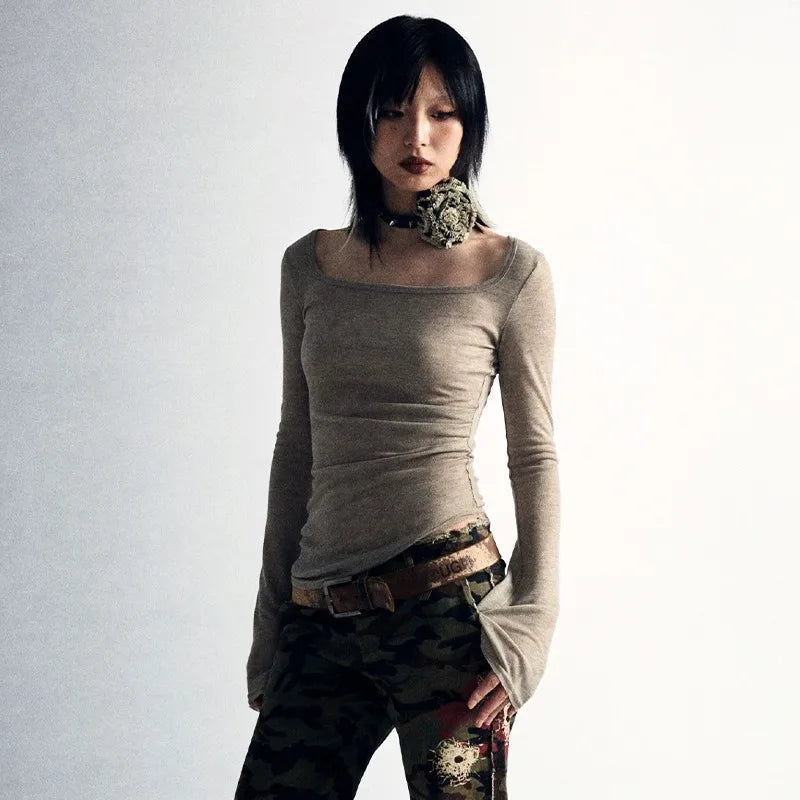 Grunge Tattoo Print Knitted Irregular Tee