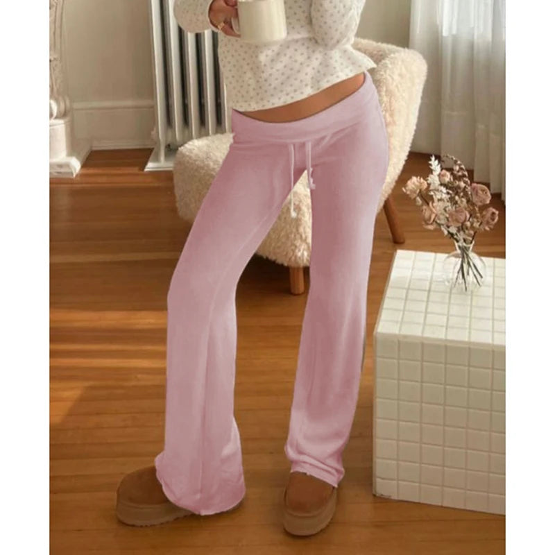 Casual Solid Basic Mid-Waist Pants