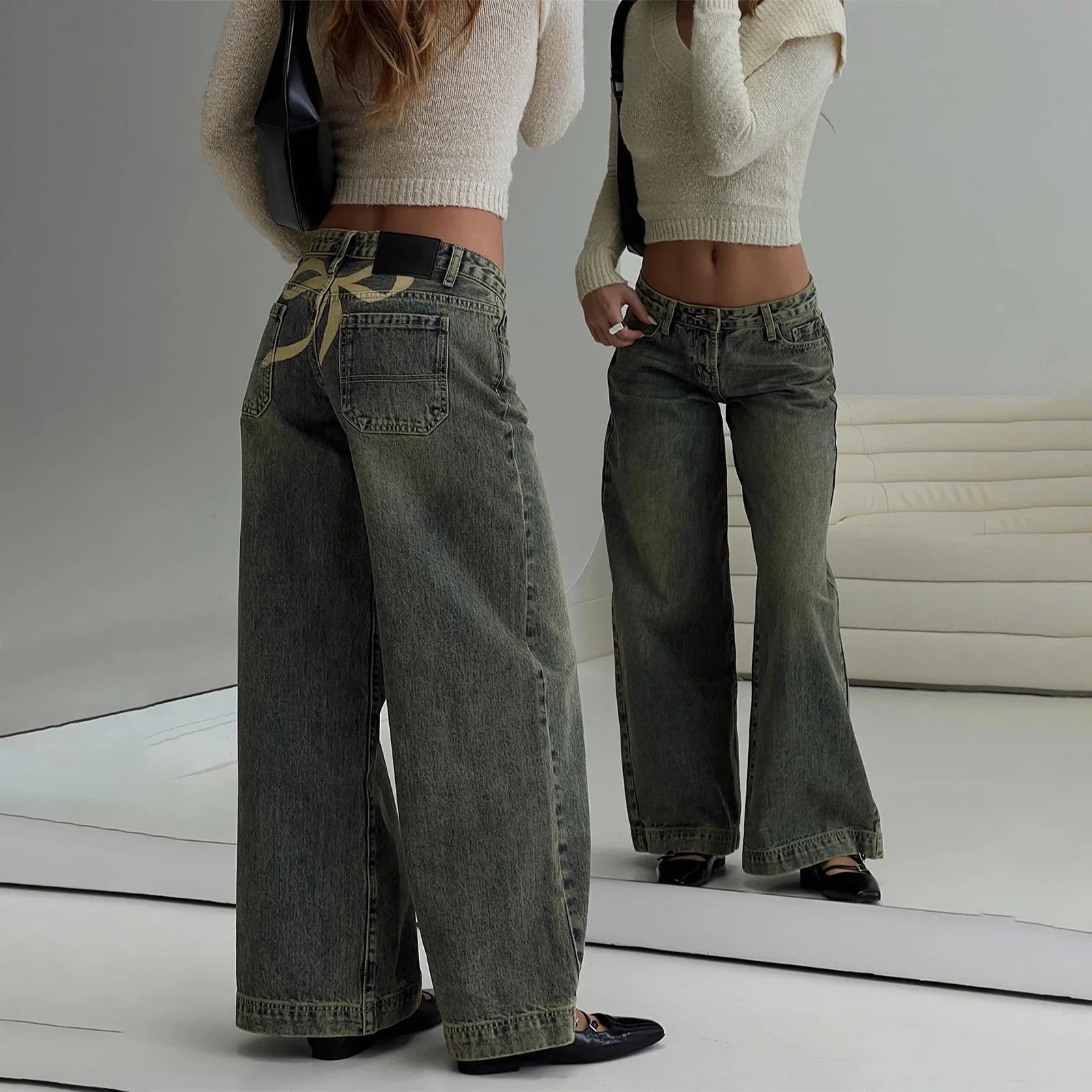 Fashion Baggy Boyfriend Jeans with Back Bow Print