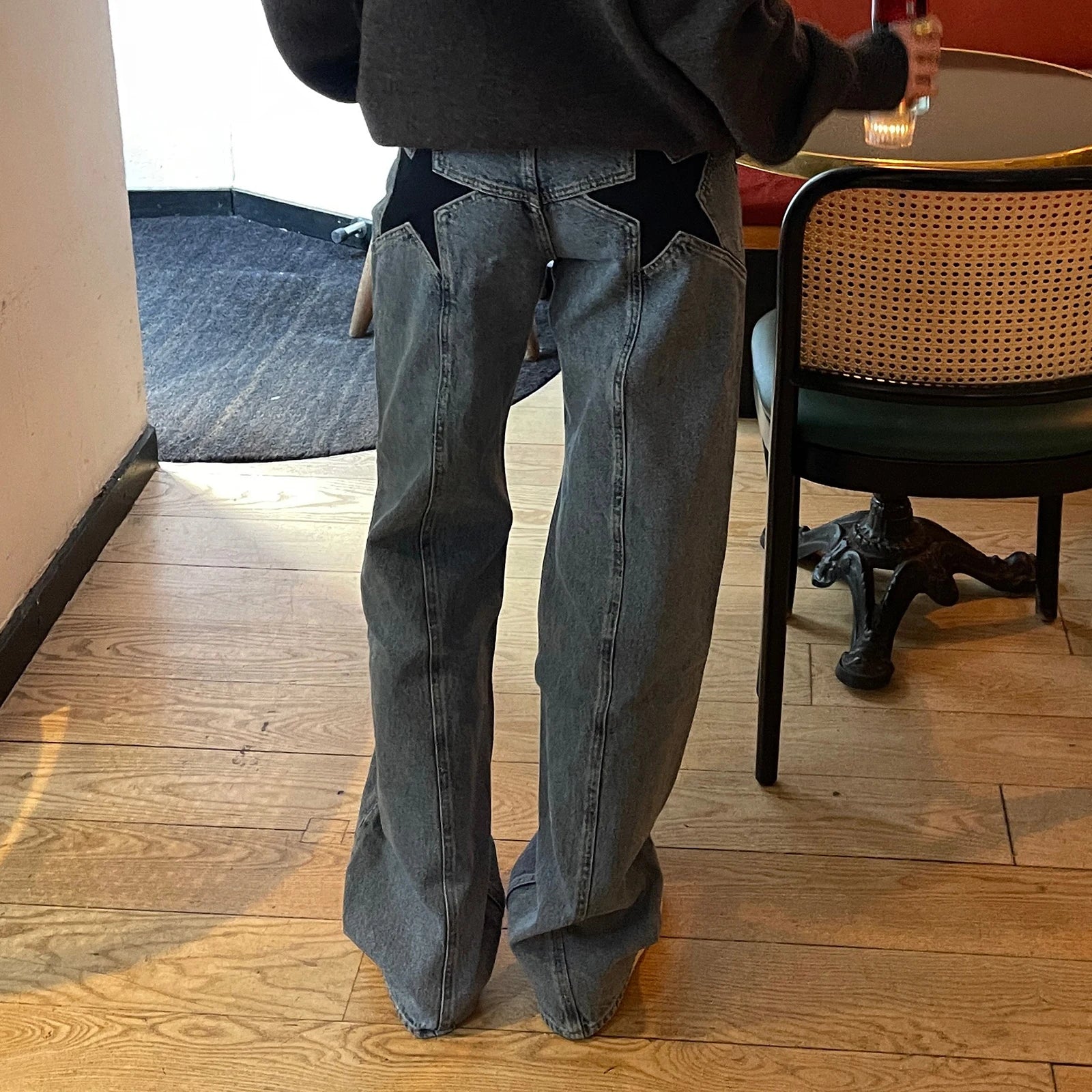 Vintage Star Pattern Loose Straight-Leg Jeans