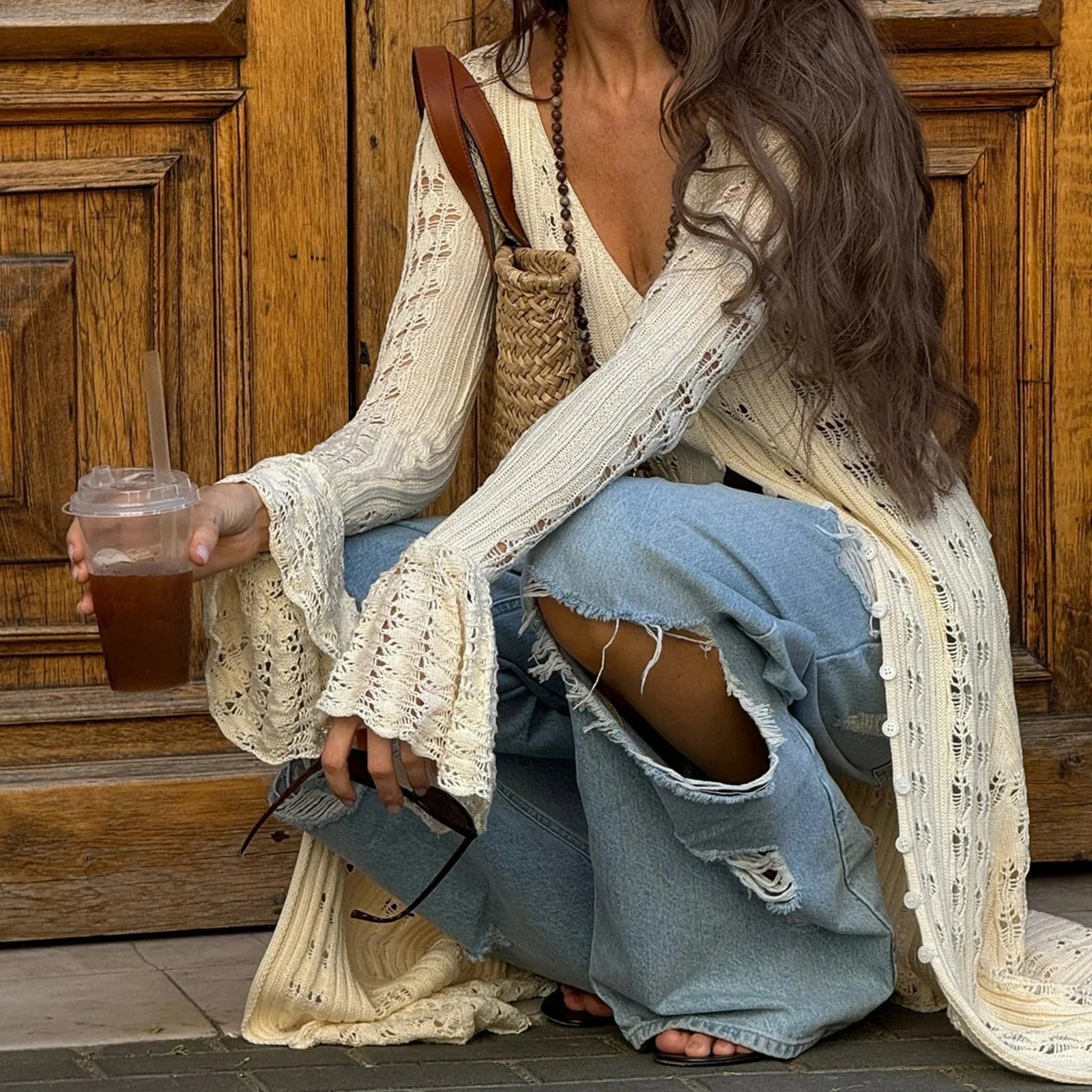 Low-Rise Ripped Boyfriend Flare Jeans