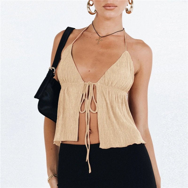 Sexy Bowknot Lace-Up Cami Top