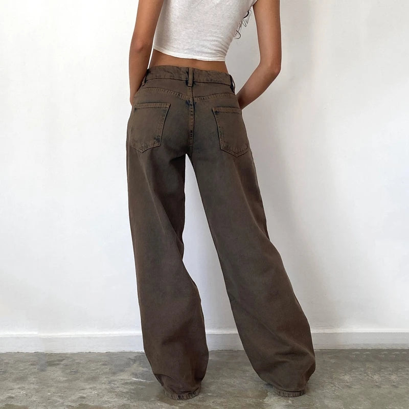 Y2K Aesthetic Wide-Leg Boyfriend Jeans