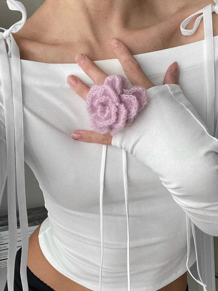 Sexy Bow Off-Shoulder Skinny Long Sleeve Top