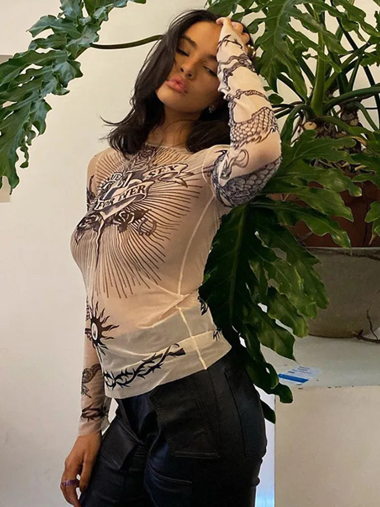 Summer Fashion Round Neck Long Sleeve Graphic T-Shirt