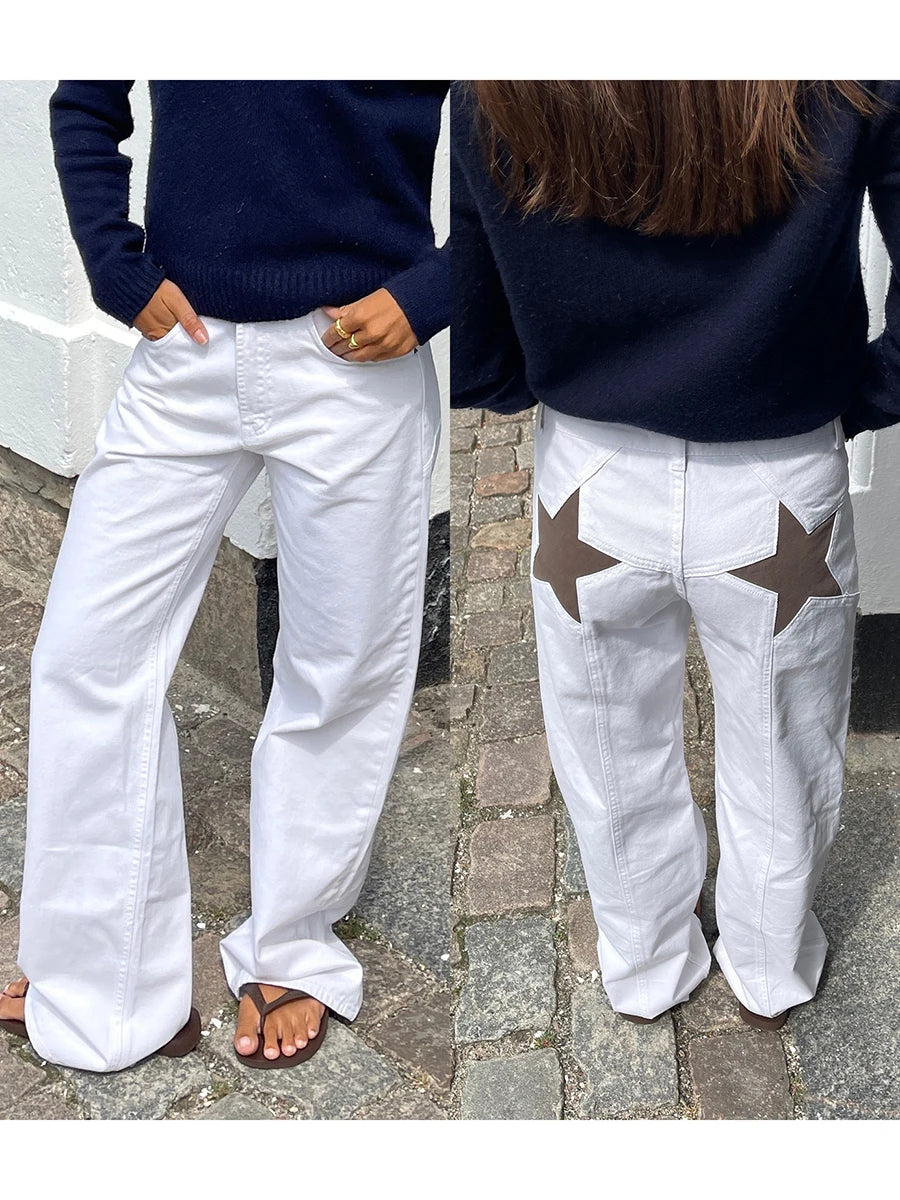 Vintage Star Pattern Loose Straight-Leg Jeans