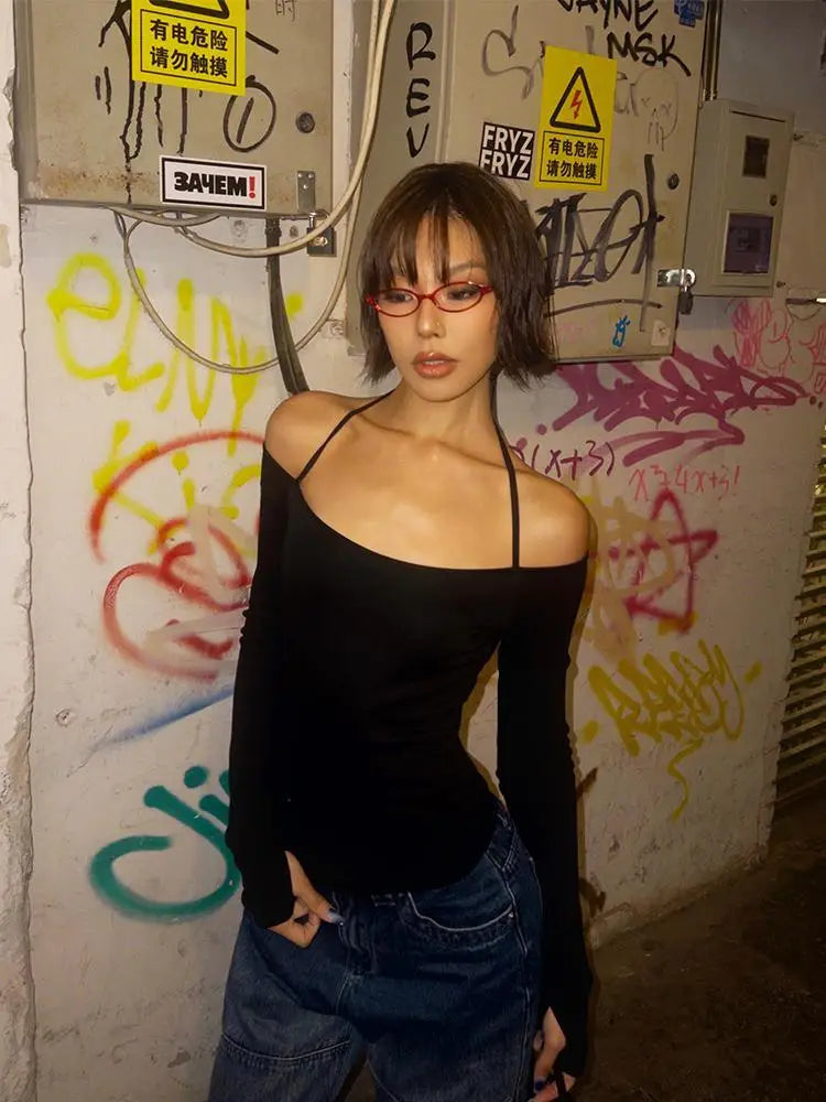 Black Halter Slim Tee