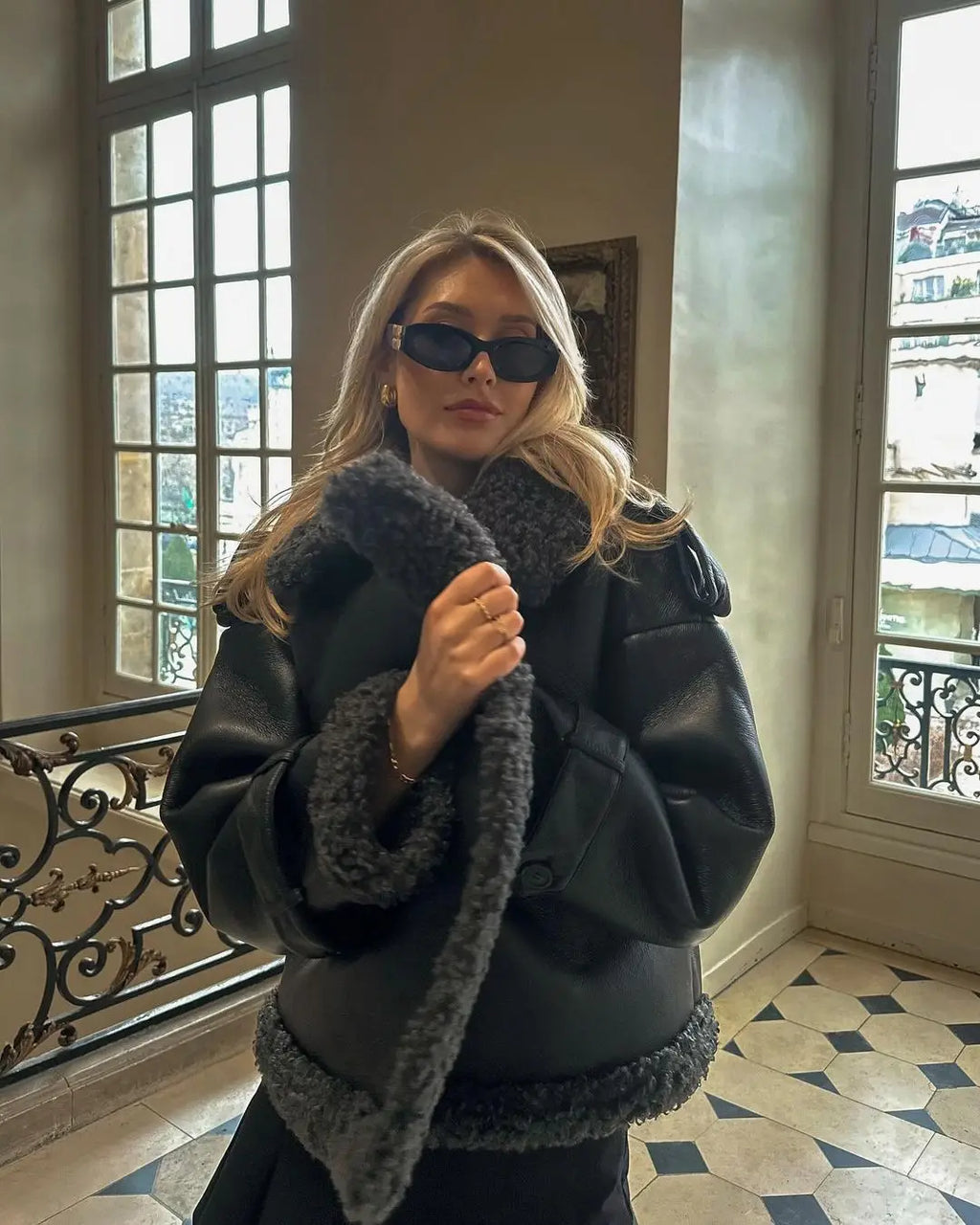 Leather Lamb Wool Lady Jacket