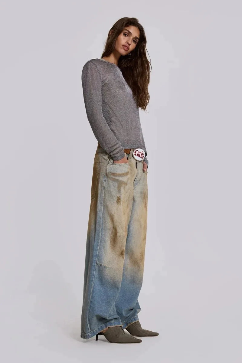 Dirt-Dyed Wide-Leg Jeans