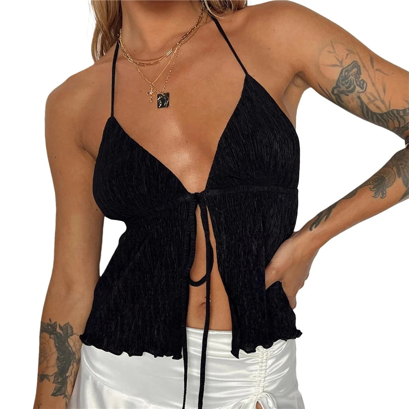 Sexy Bowknot Lace-Up Cami Top