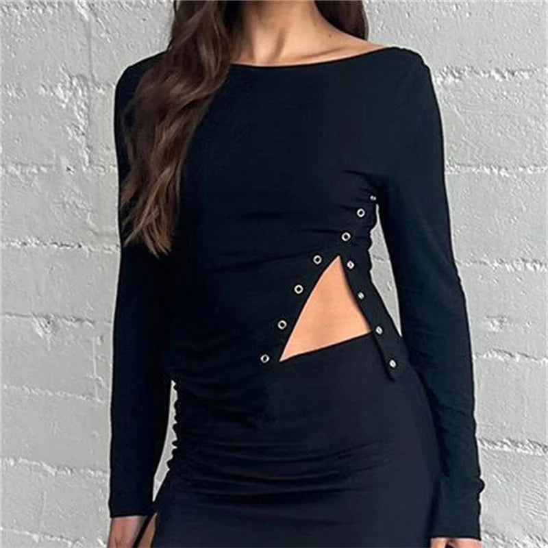 Fantoye Asymmetrical Slit Long Sleeve Top