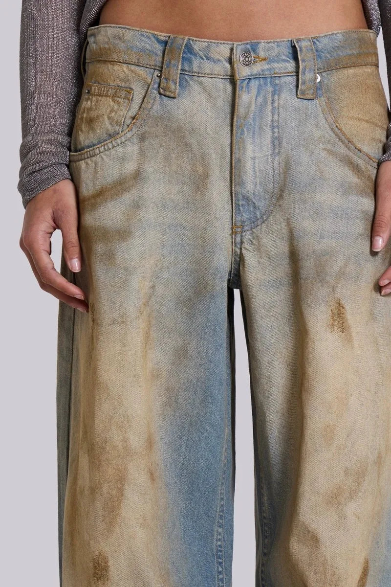 Dirt-Dyed Wide-Leg Jeans