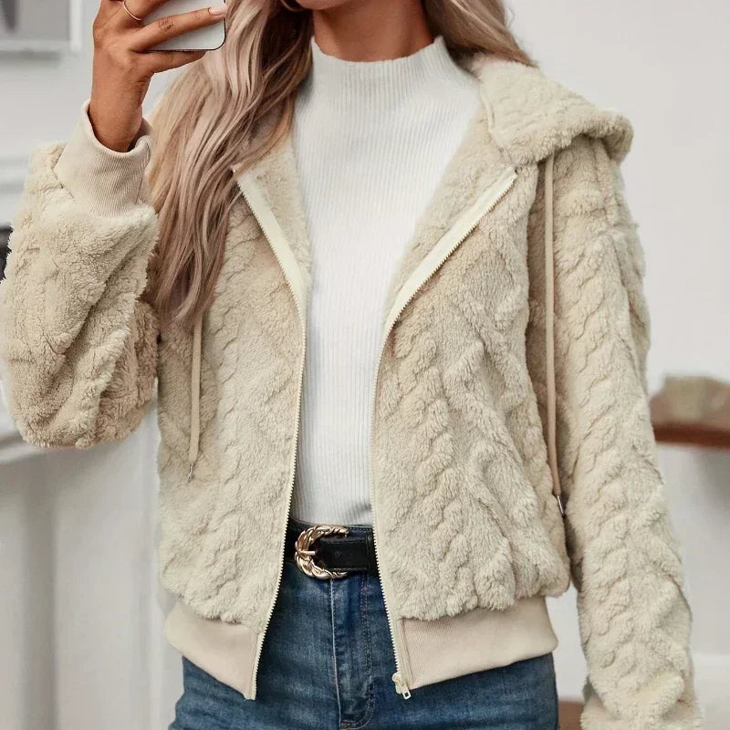 Zip Up Fuzzy Hooded Jacket