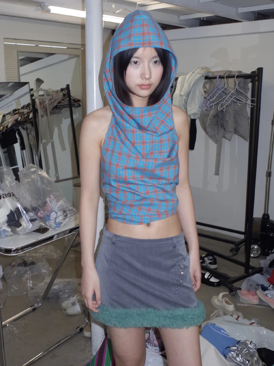 Vintage Plaid Lace-Up Backless Tank Top - Retro Crop Top