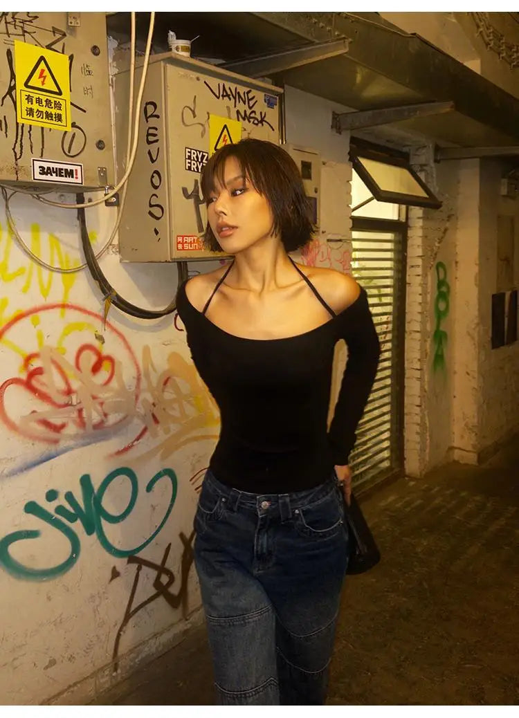 Black Halter Slim Tee