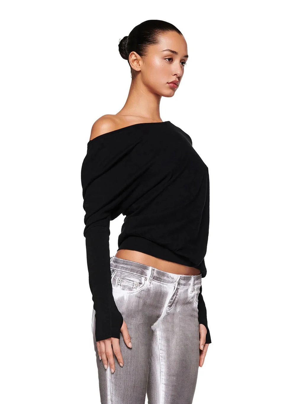 Sexy Irregular One-Shoulder Long Sleeve Top