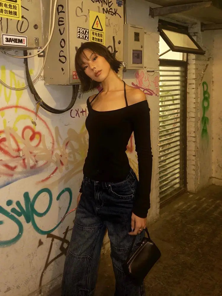 Black Halter Slim Tee