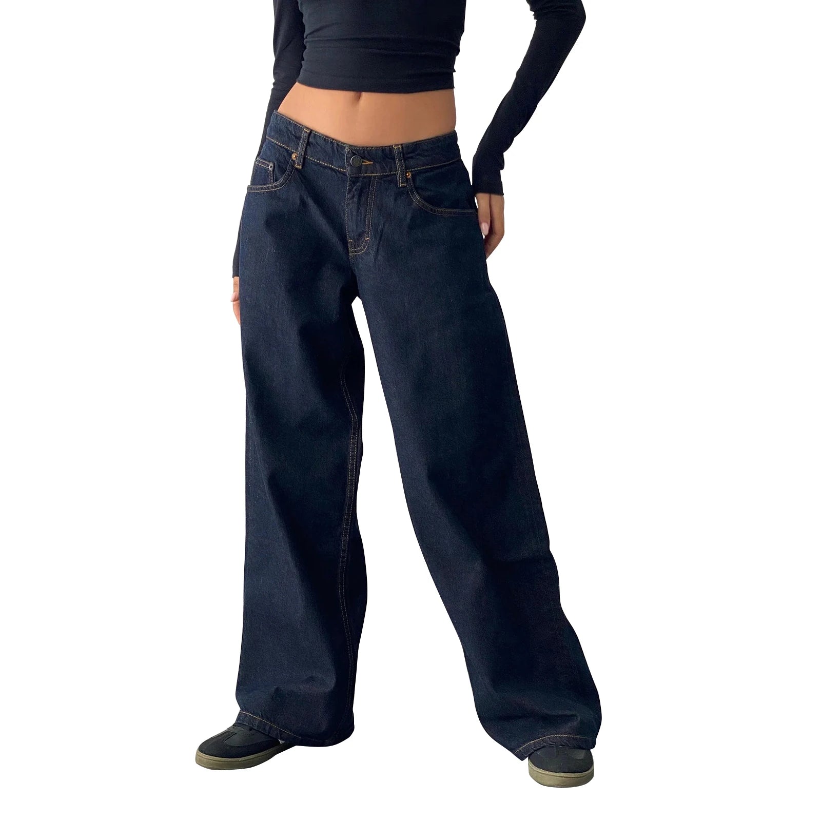 Y2K Vintage Zipper Button Low-Waist Baggy Jeans