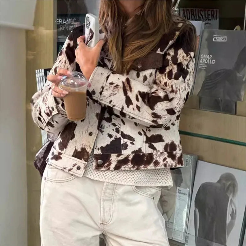 Cow Printed Short Jacket