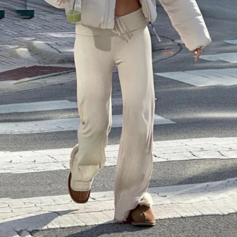 Casual Solid Basic Mid-Waist Pants