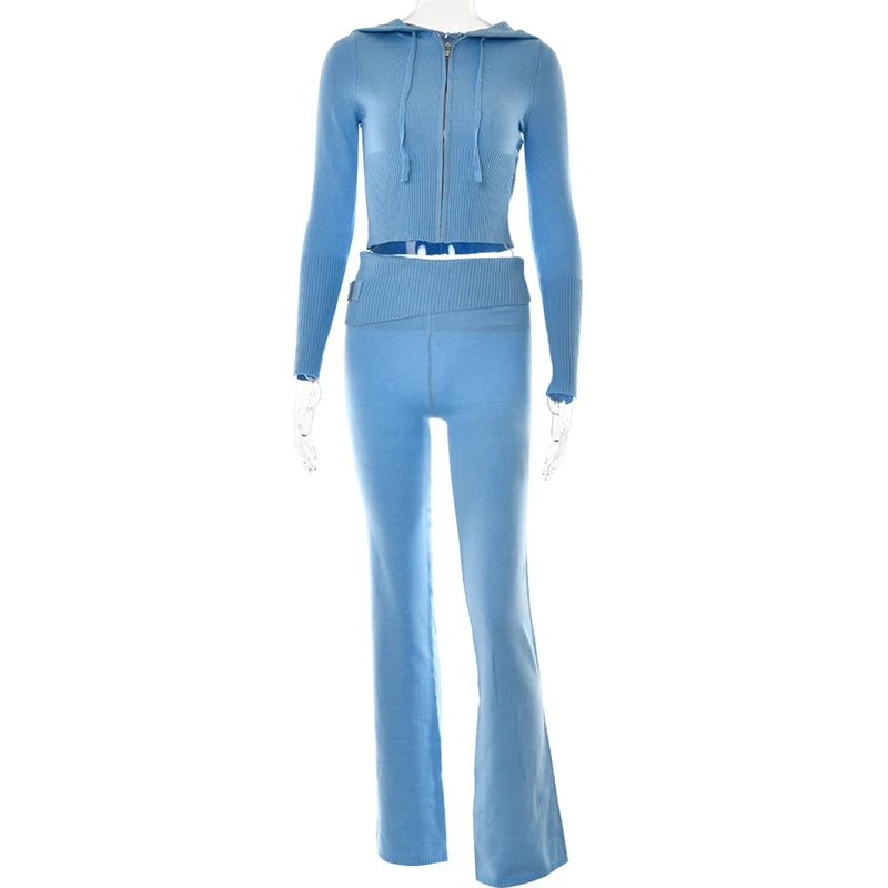 Solid Knitted 2-Piece Tracksuit Set