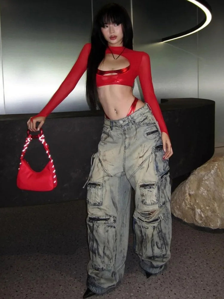 See-Through Slim Hollow Harajuku Mesh T-shirt