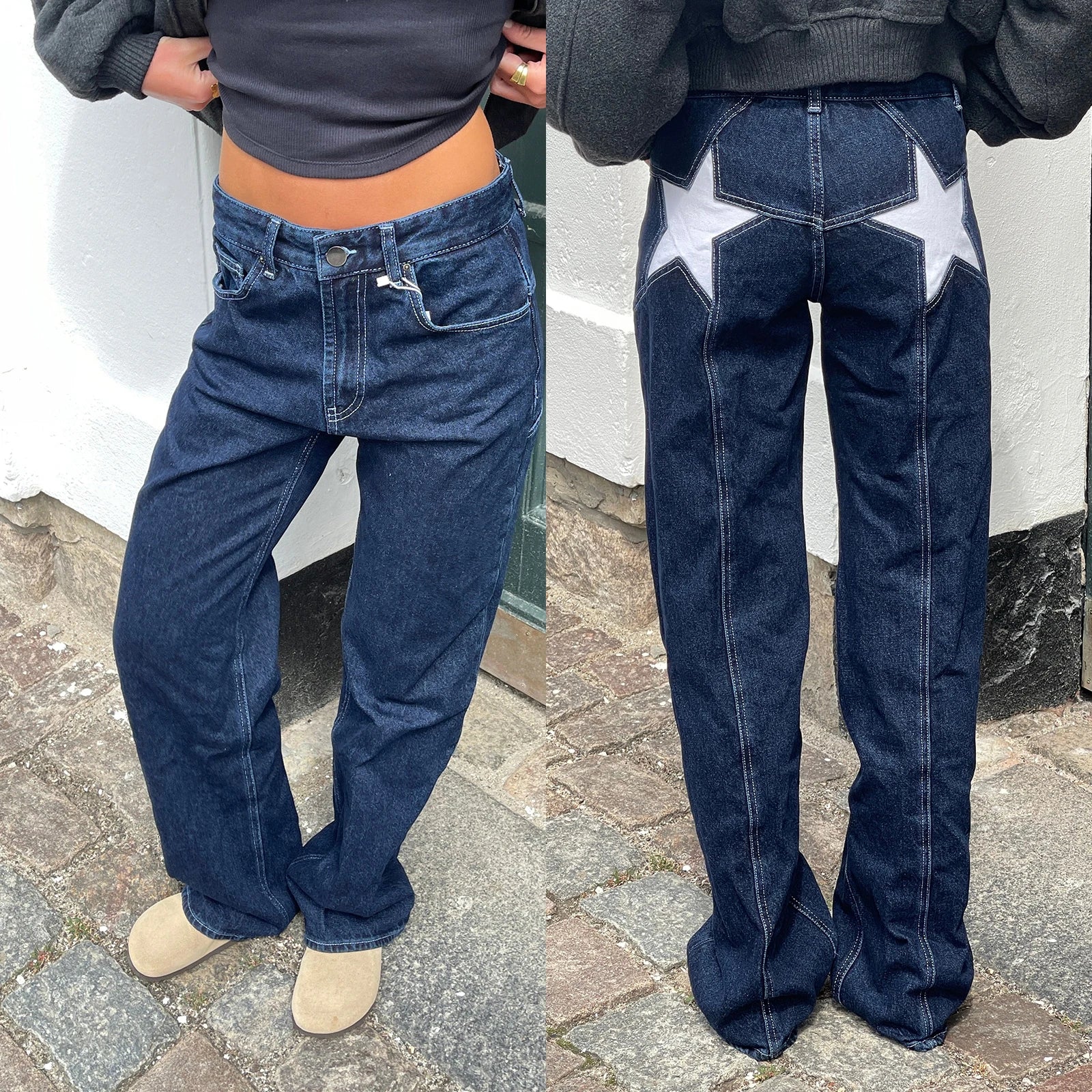 Vintage Star Pattern Loose Straight-Leg Jeans