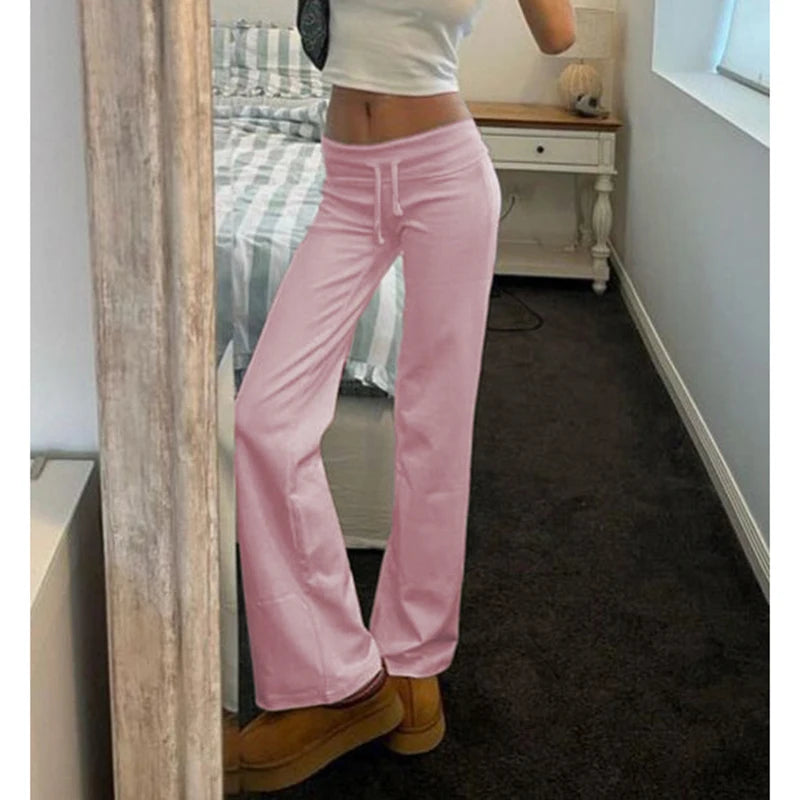 Casual Solid Basic Mid-Waist Pants