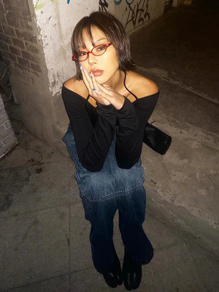 Y2K Long Sleeve Black Retro T-Shirt