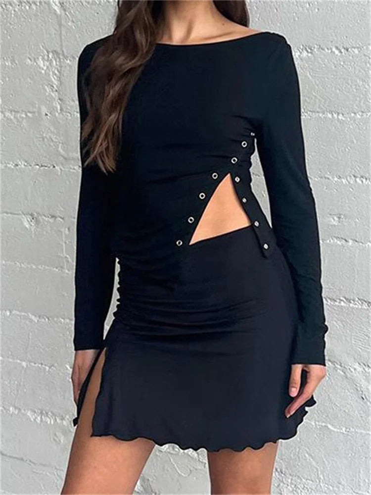 Fantoye Asymmetrical Slit Long Sleeve Top