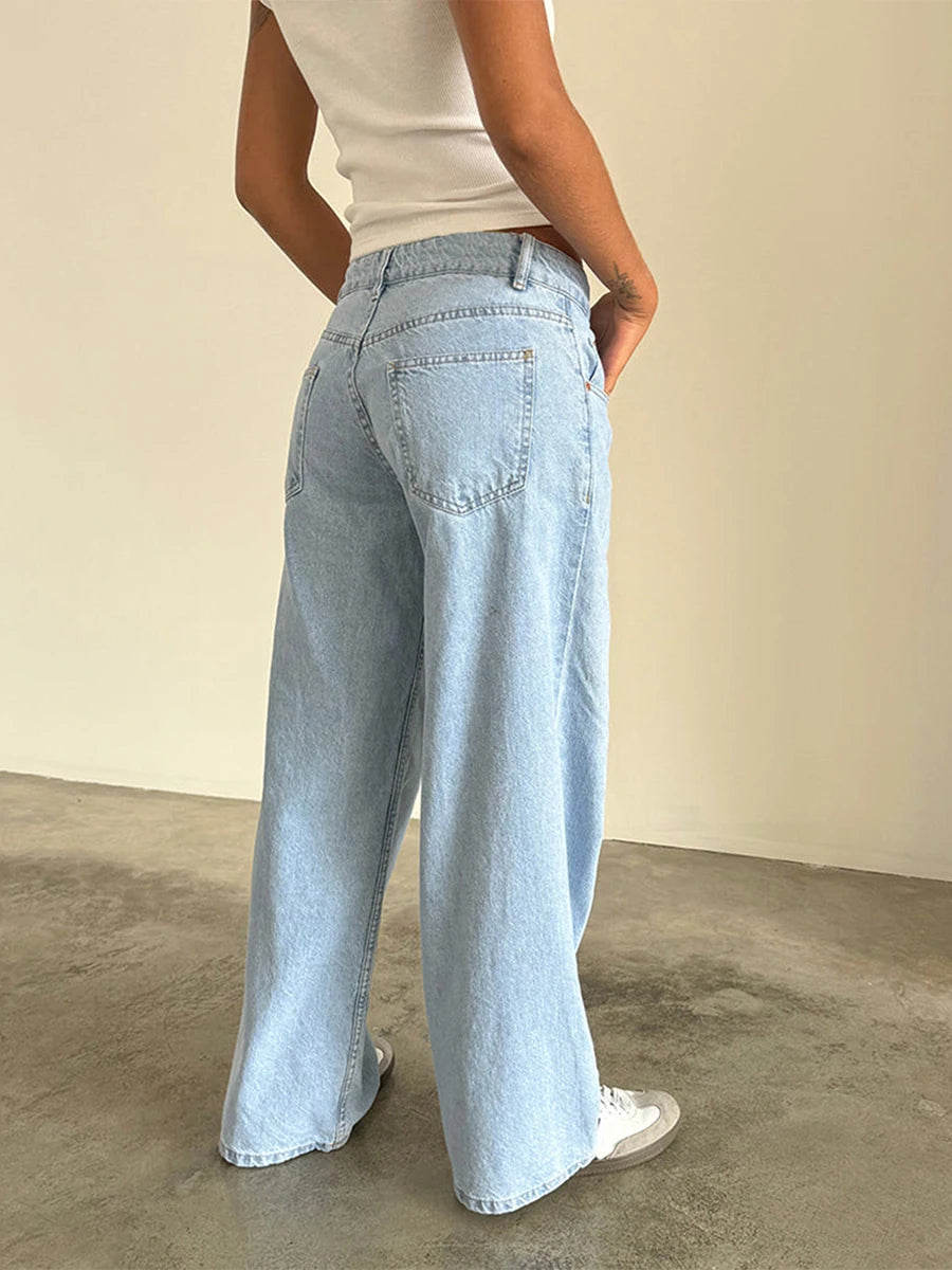 Y2K Vintage Zipper Button Low-Waist Baggy Jeans