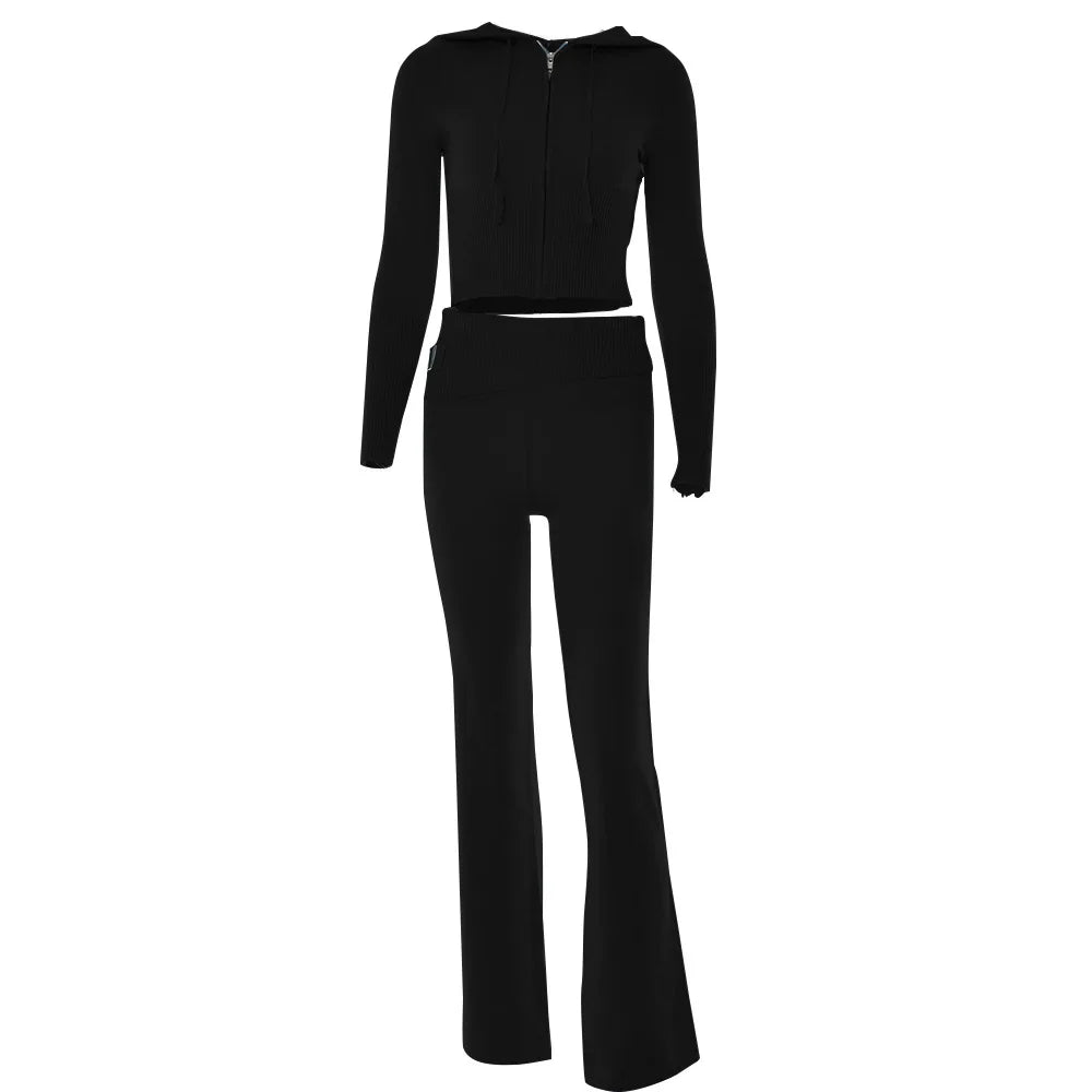 Solid Knitted 2-Piece Tracksuit Set