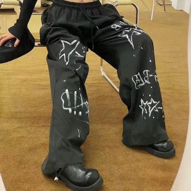 Vintage Graffiti Print Hip Hop Wide-Leg Pants