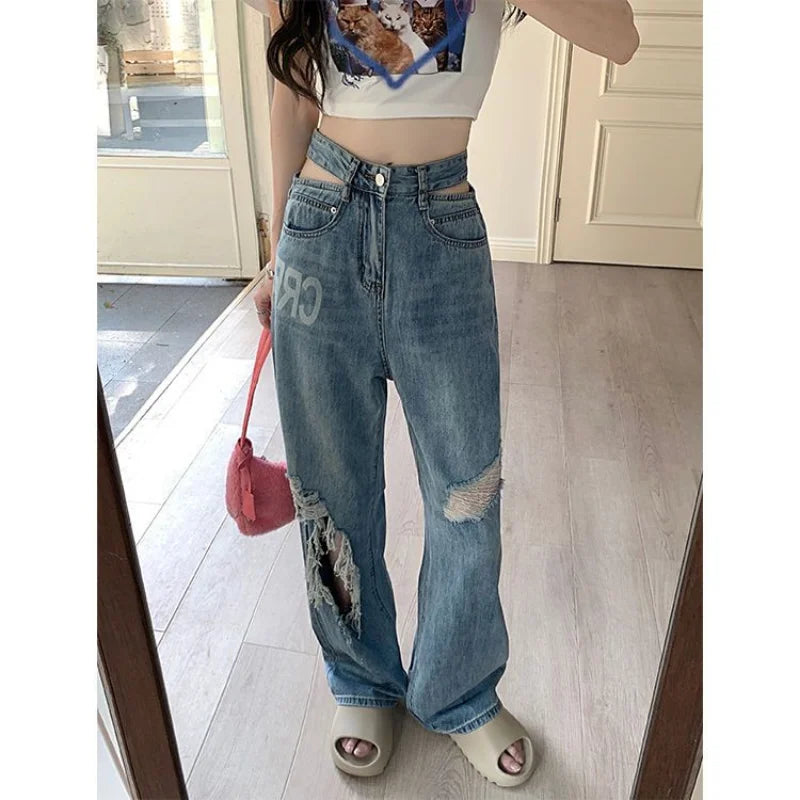 Denim Belt Straight Jeans