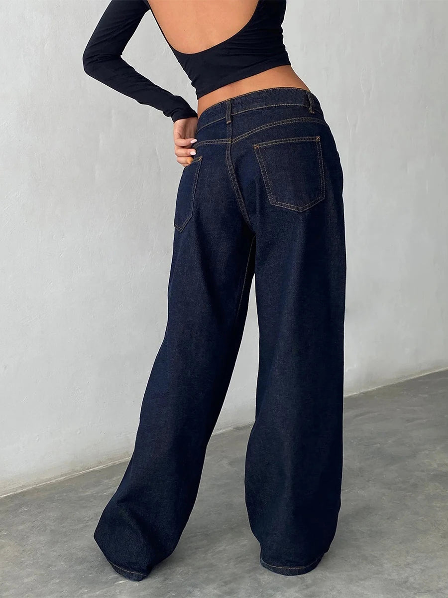Y2K Vintage Zipper Button Low-Waist Baggy Jeans