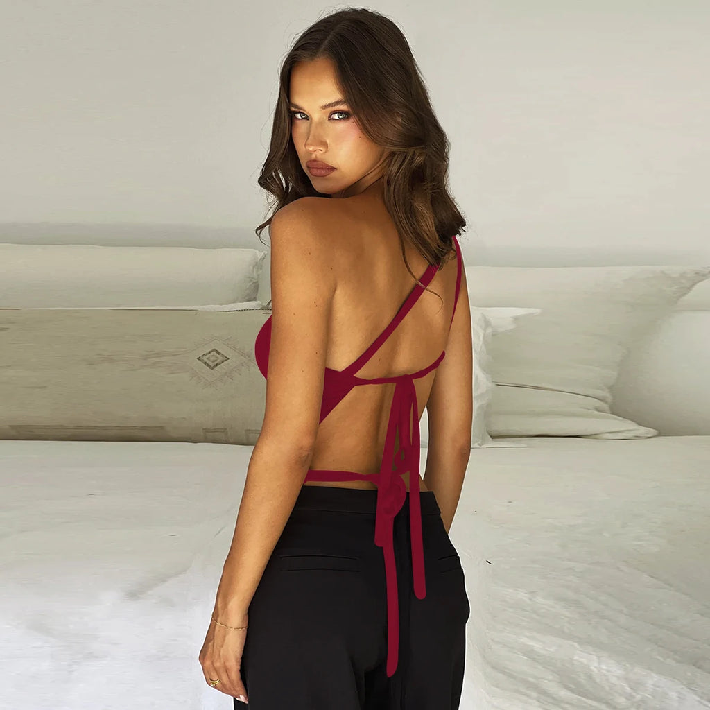 Sexy One-Shoulder Lace-Up Top