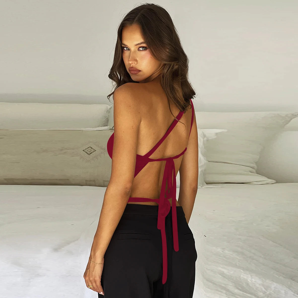 Sexy One-Shoulder Lace-Up Top