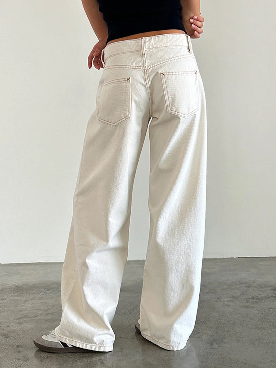 Y2K Vintage Zipper Button Low-Waist Baggy Jeans