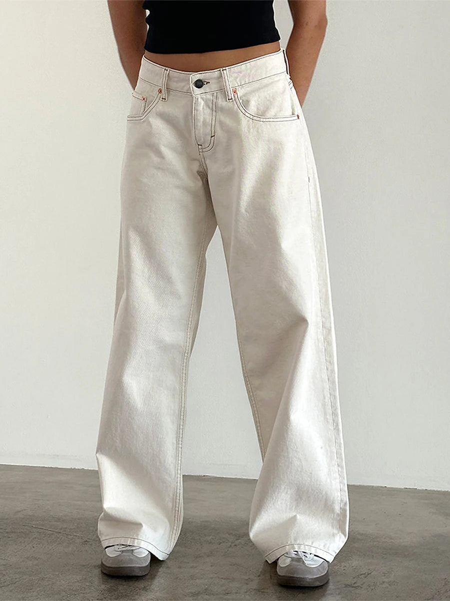 Y2K Vintage Zipper Button Low-Waist Baggy Jeans