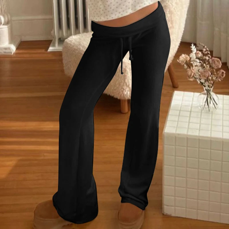 Casual Solid Basic Mid-Waist Pants