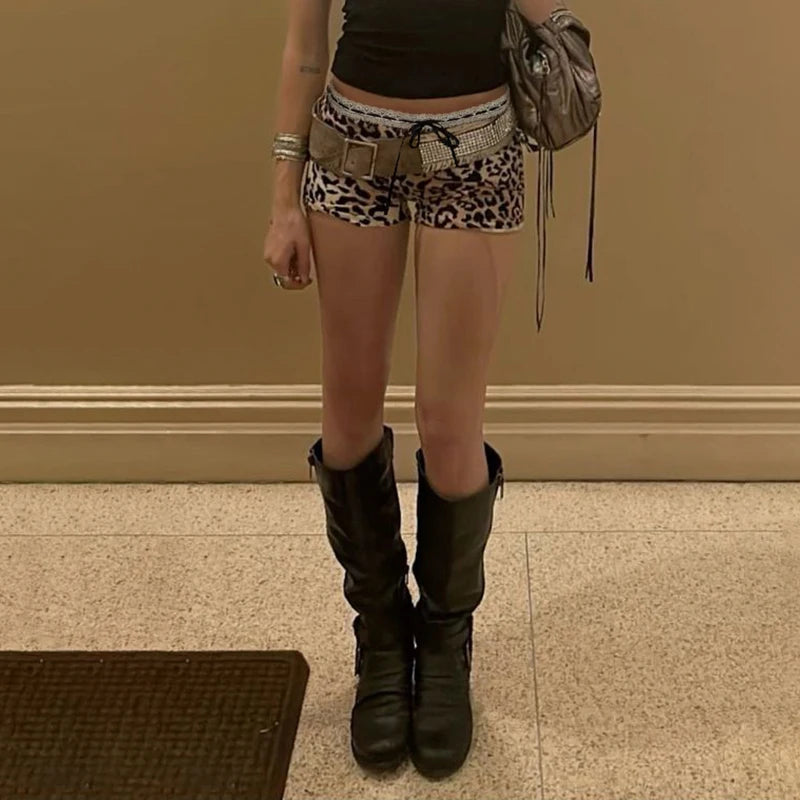 Leopard Print Lace Bow Low-Rise Shorts