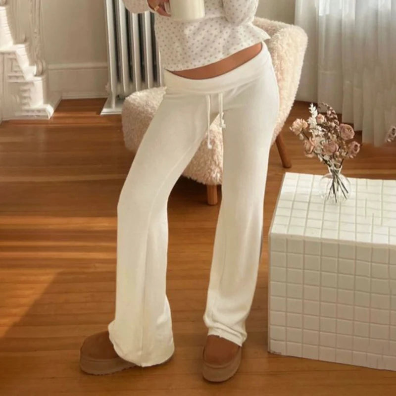 Casual Solid Basic Mid-Waist Pants